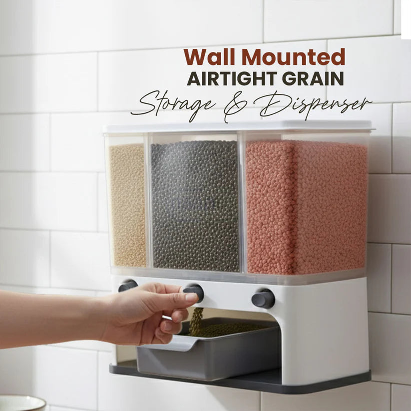 Easy Flow Cereal Dispenser for Kitchen 3 in 1 Push Button Wall Mount Container by CookAura