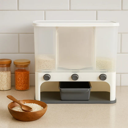 Easy Flow Cereal Dispenser for Kitchen 3 in 1 Push Button Wall Mount Container by CookAura